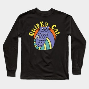 Quirky Cat Striped Blue Cat Long Sleeve T-Shirt